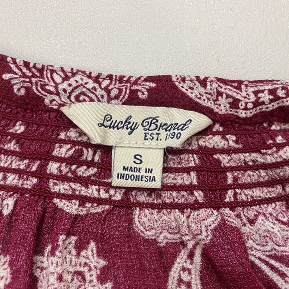 Lucky Brand Tunic Top Womens Small Boho Paisley Button Down Smocked Semi Sheer - Picture 8 of 10